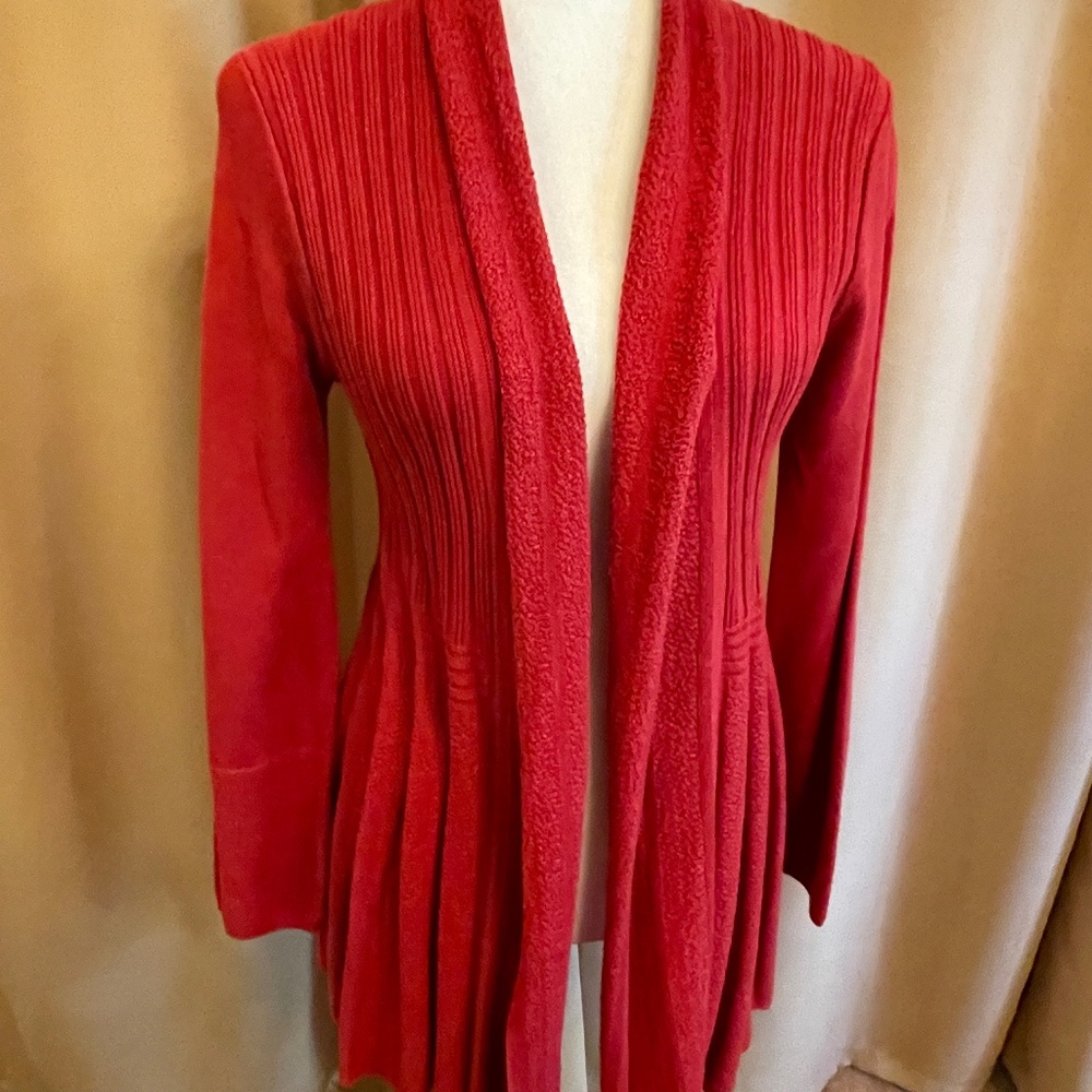 NEW! Ethyl Raspberry Knit Pleated Open Cardigan Size Small